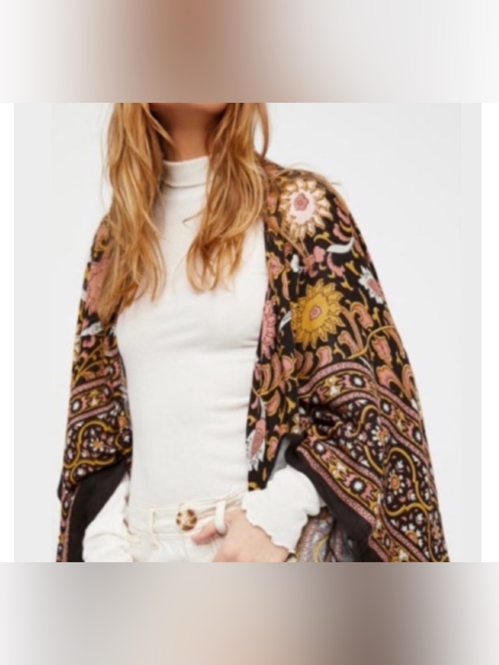Free People Magic Dance Kimono Duster Black Combo Boho Festival Dark Florals OS